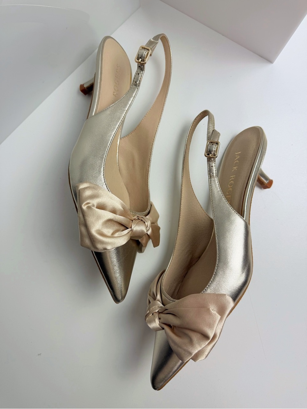 Jack Rogers Women's Debra Slingback Kitten Heel Pumps in Platinum Napa Size 9